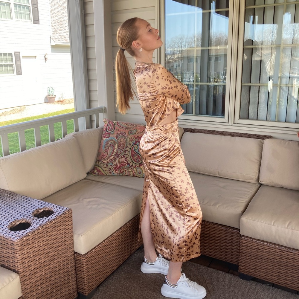 Zara Two Piece Silk Long Sleeve Shirt & Maxi Skirt